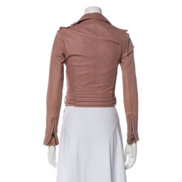 Iro Authentic Beige Pink Lamb Leather Long Sleeve Motorcycle Jacket 34 Xs - Picture 3 of 9